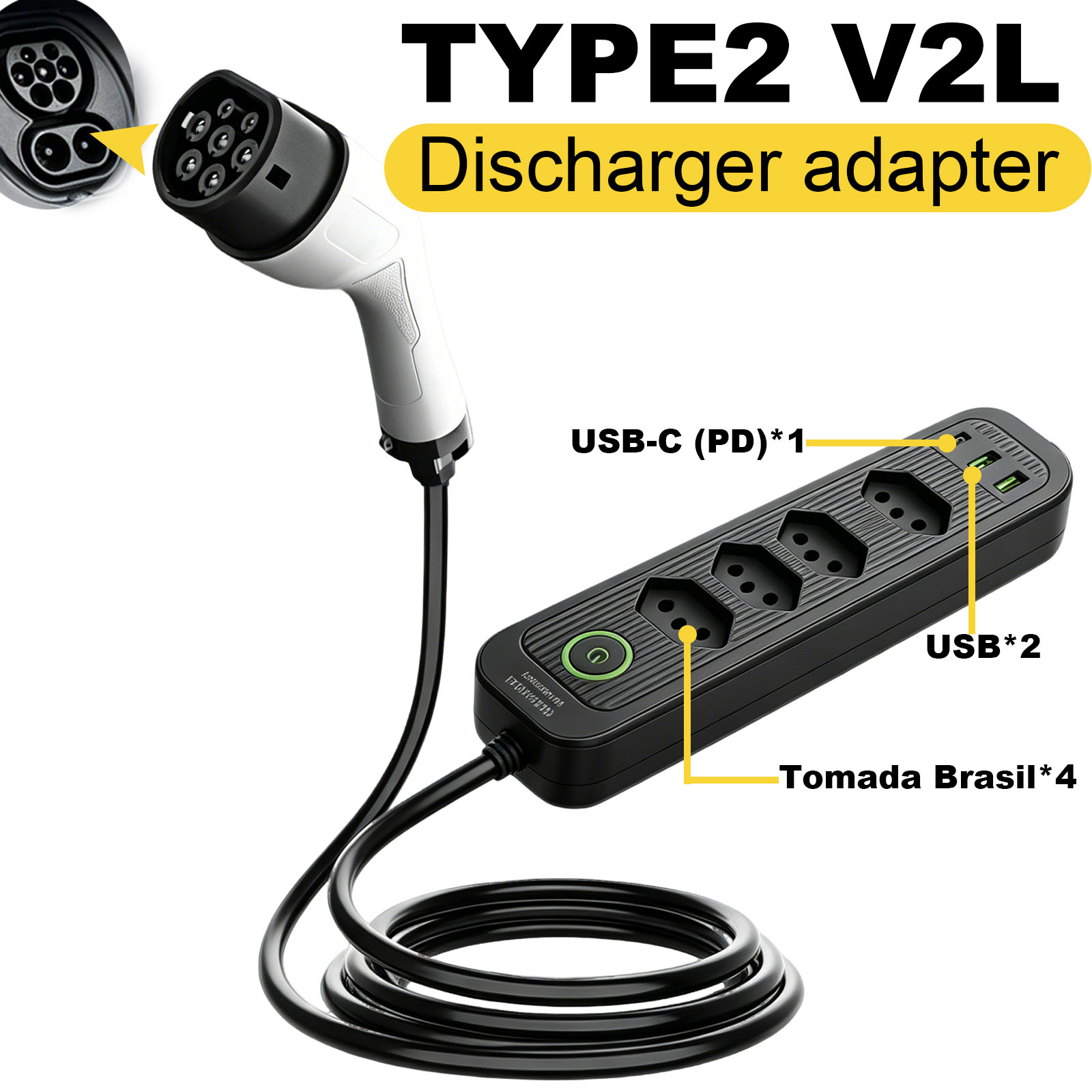 Outdoor Power Socket - Type2 V2L Discharge Adapter 16A Brazil