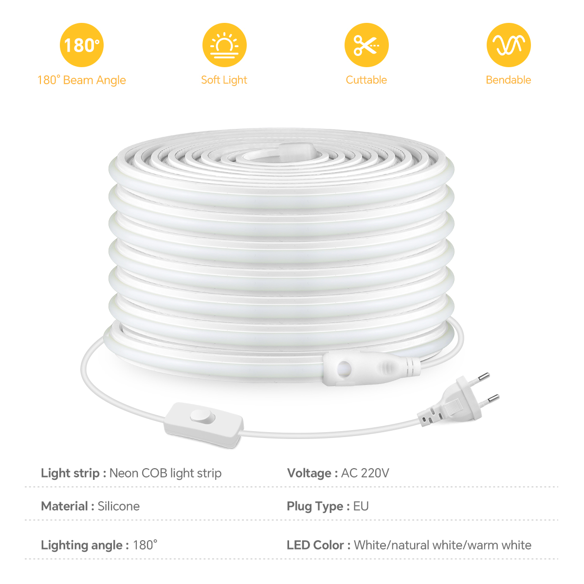 220V COB Led Strip High Densit - Power Switch Outdoor recension och pris